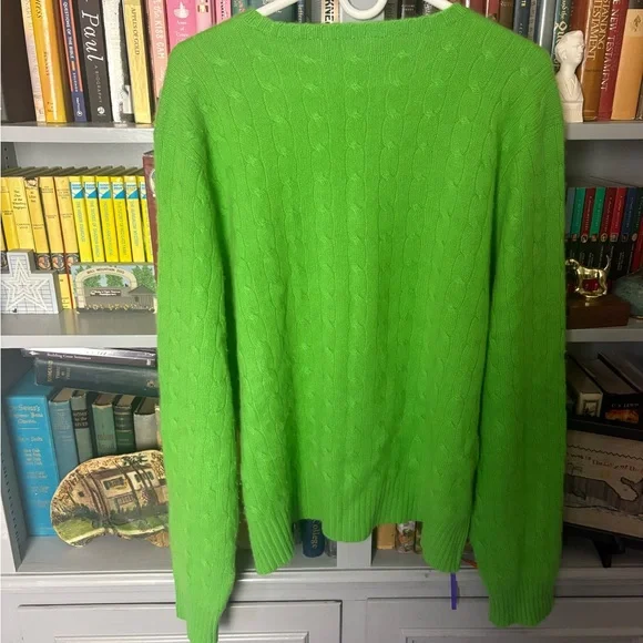 Polo Ralph Lauren Vintage 100% Cashmere Cable Knit Sweater Men Lime Green XL - Picture 3 of 5